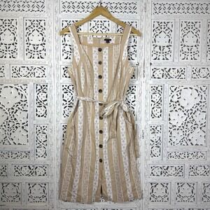 Ann‎ Taylor Linen Blend Button Up Midi Dress Sz 10 Cottagecore Milkmaid Boho